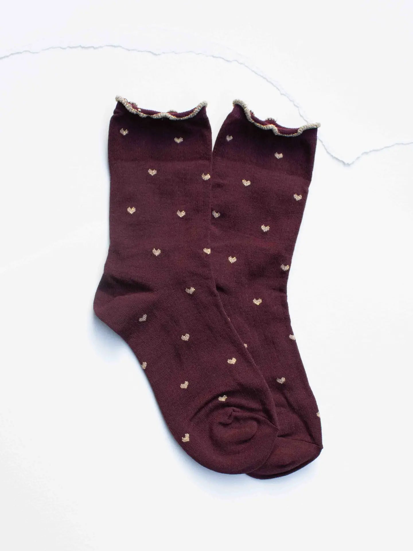 Mini Heart Ruffle Wine + Gold Socks
