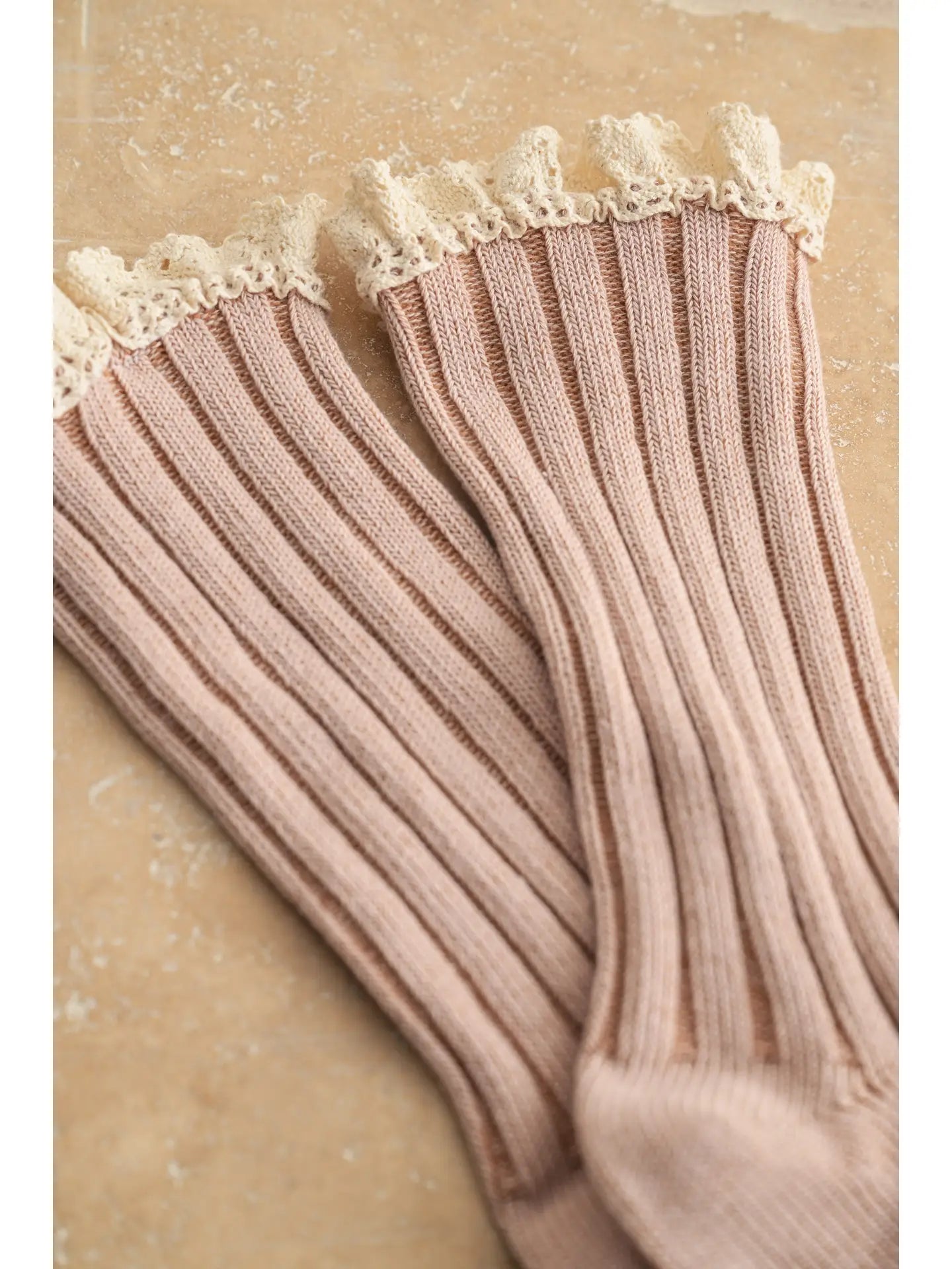 Mauve Dye & Wash Crochet Trim Socks