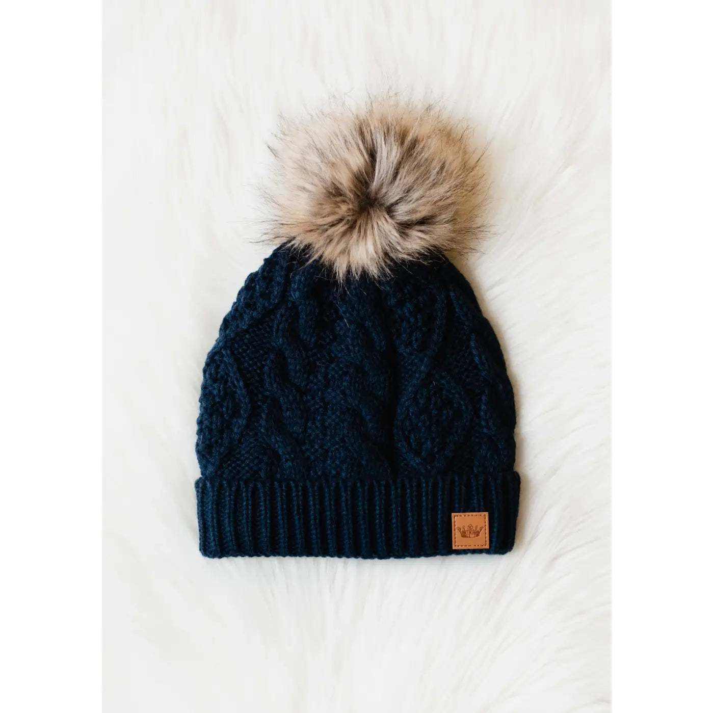Navy Cable Knit Pom Hat