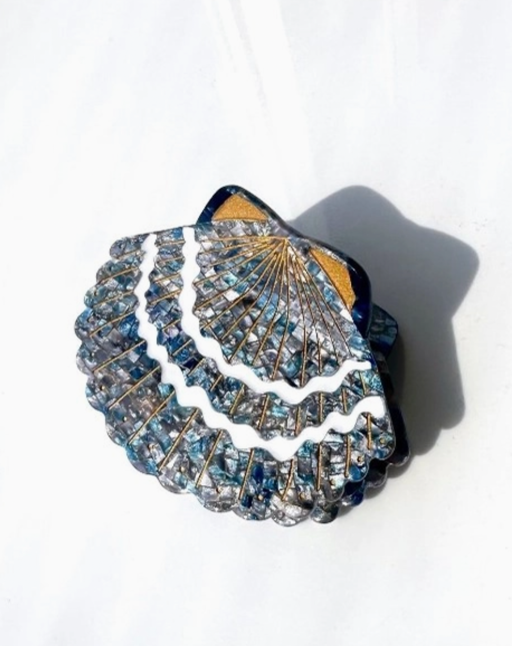 Blue Hand-Painted Sea Shell Claw Hair Clip