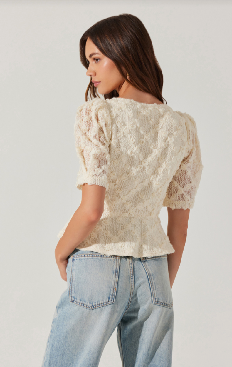 Cherian Floral Appliqué Lace Top