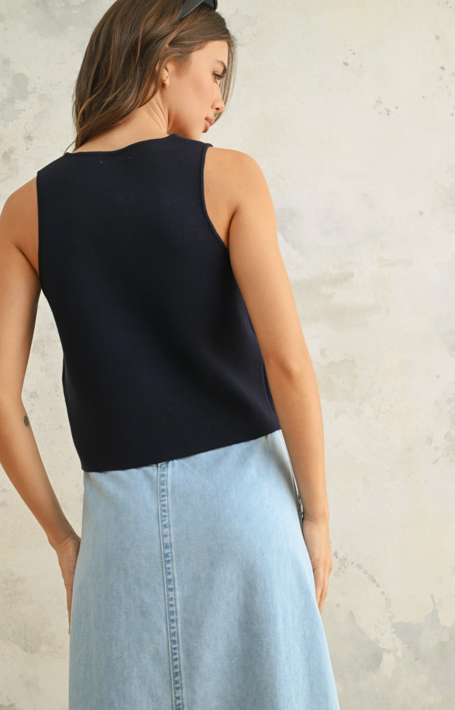Navy Josie Metal Button Vest