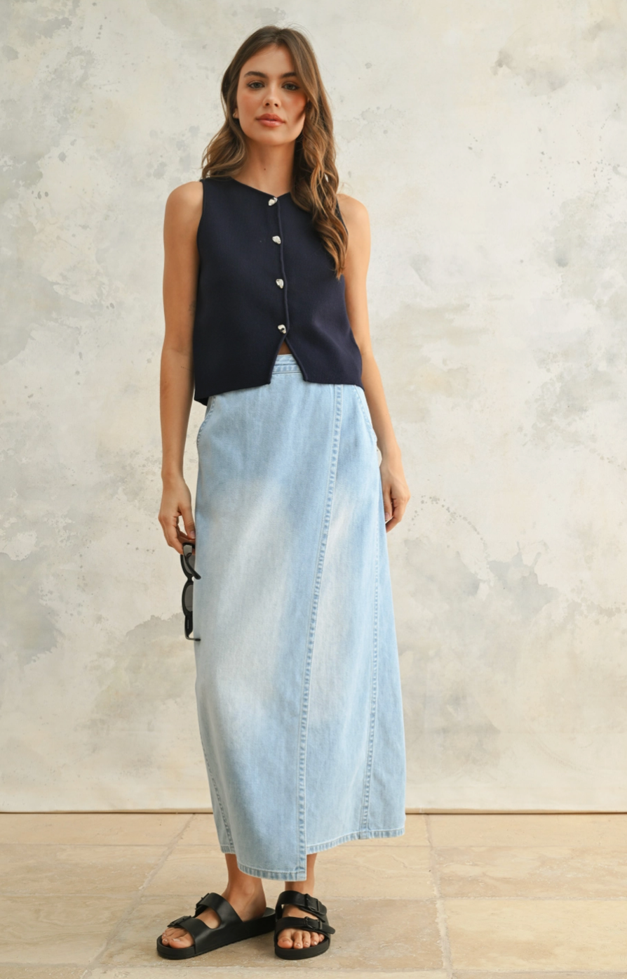 Navy Josie Metal Button Vest