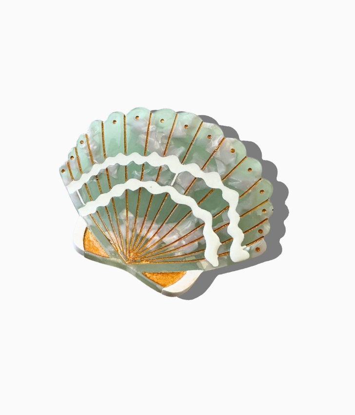 Sea Foam Green Hand-Painted Sea Shell Claw Hair Clip