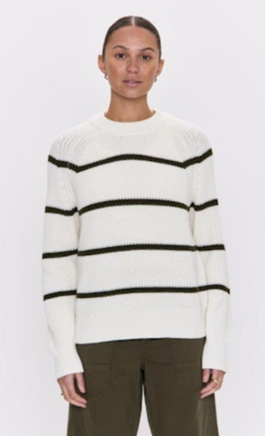 EDIE RAGLAN CREWNECK SWEATER - OLIVE STRIPE