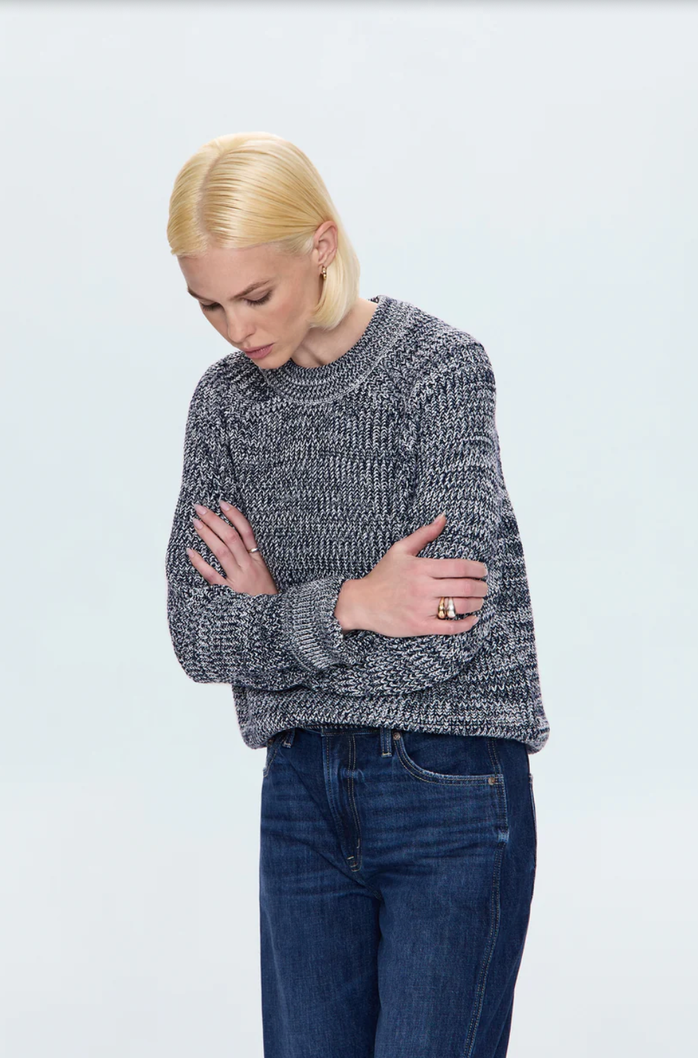 EDIE RAGLAN CREWNECK SWEATER - NAVY MARL