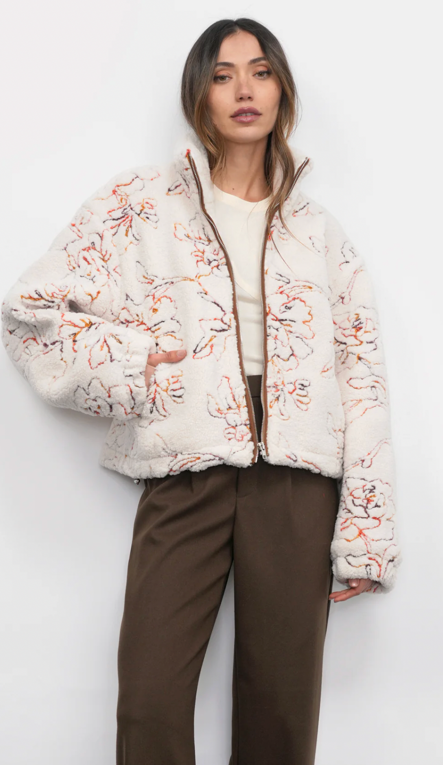 Jimi Embroidered Sherpa Bomber Jacket