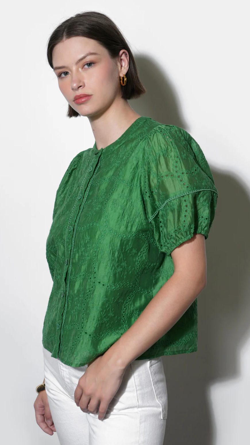 Sadie Puff Sleeve Eyelet Embroidered Blouse
