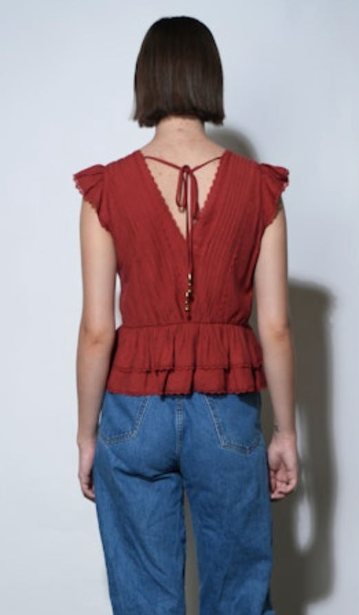 Victoria Pintuck Flutter Sleeve Top