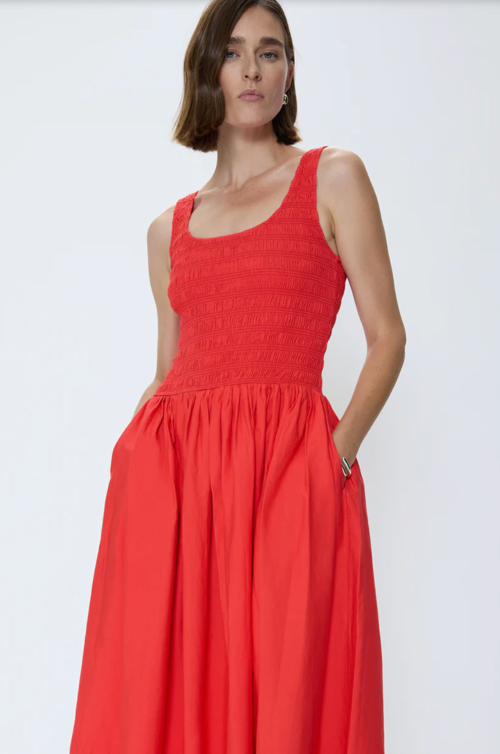 Alessia Smocked Drop Waist Dress - Maraschino