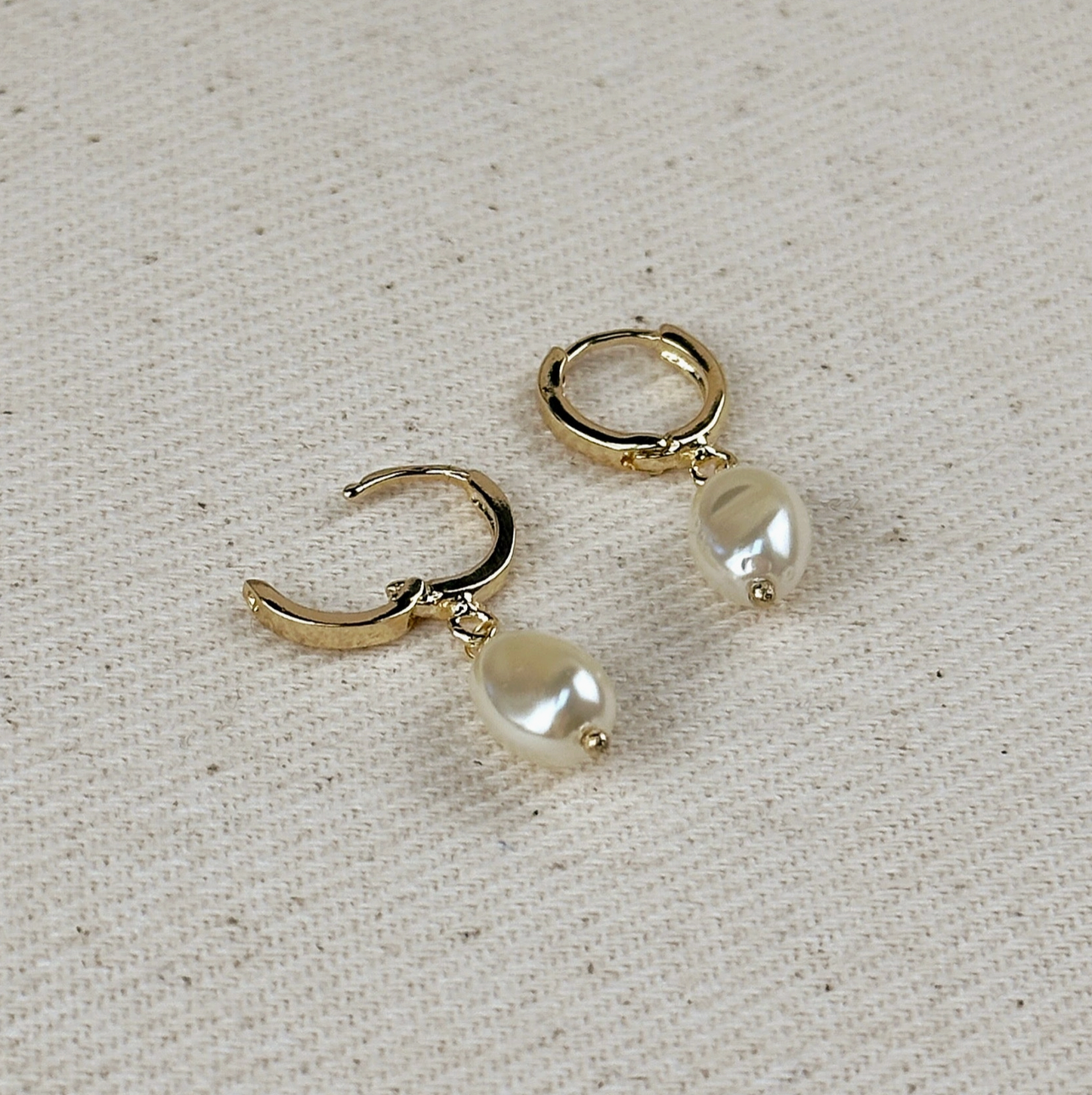 18k Gold Filled Drop Baroque Pearl Hoop Earrings
