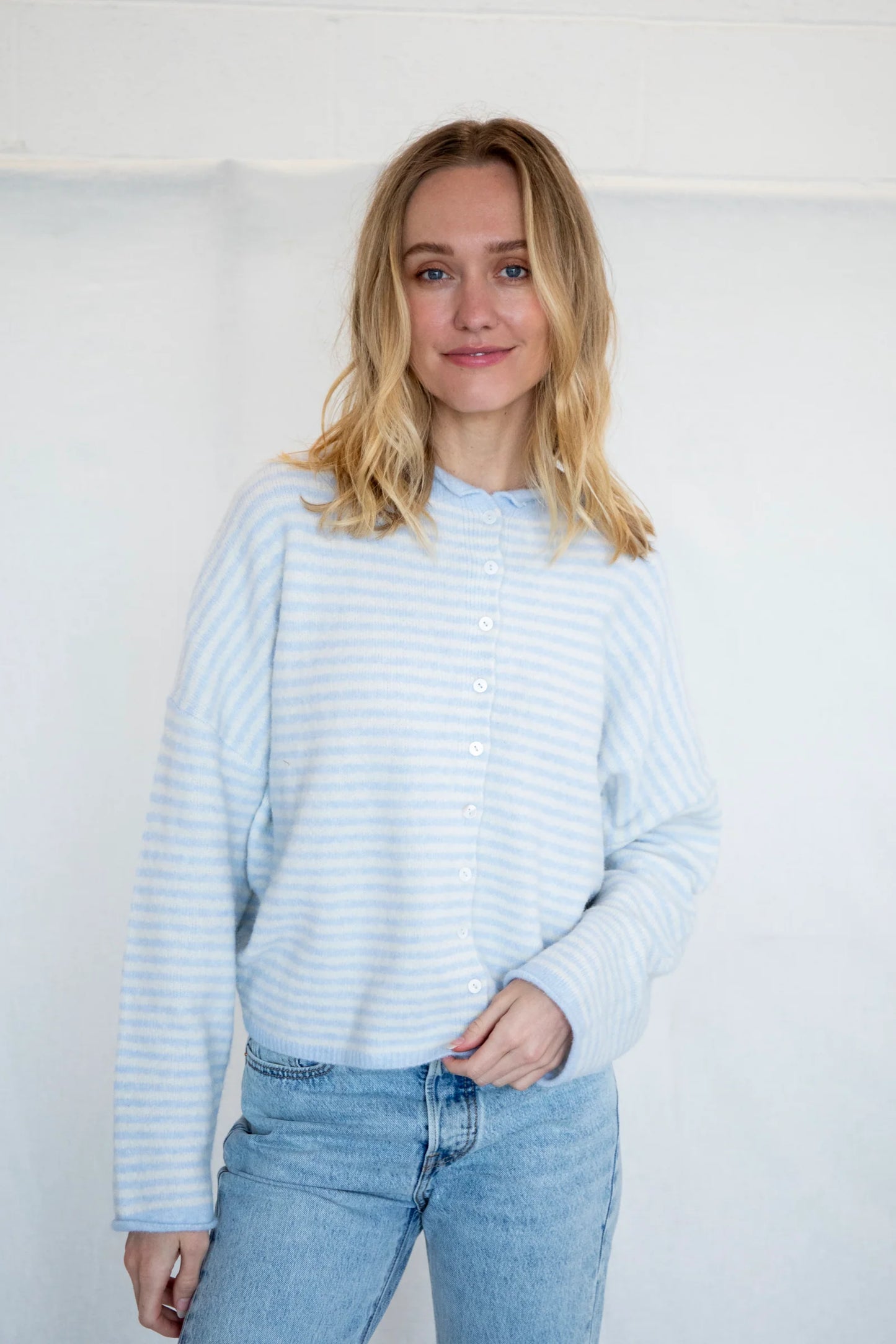 Mini Striped Light Blue Piper Cardigan