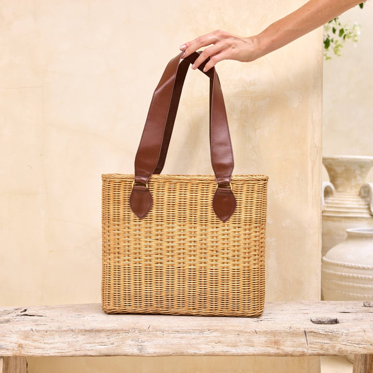 The Winding Road - Rattan European Style Tote Bag with Batik Lining