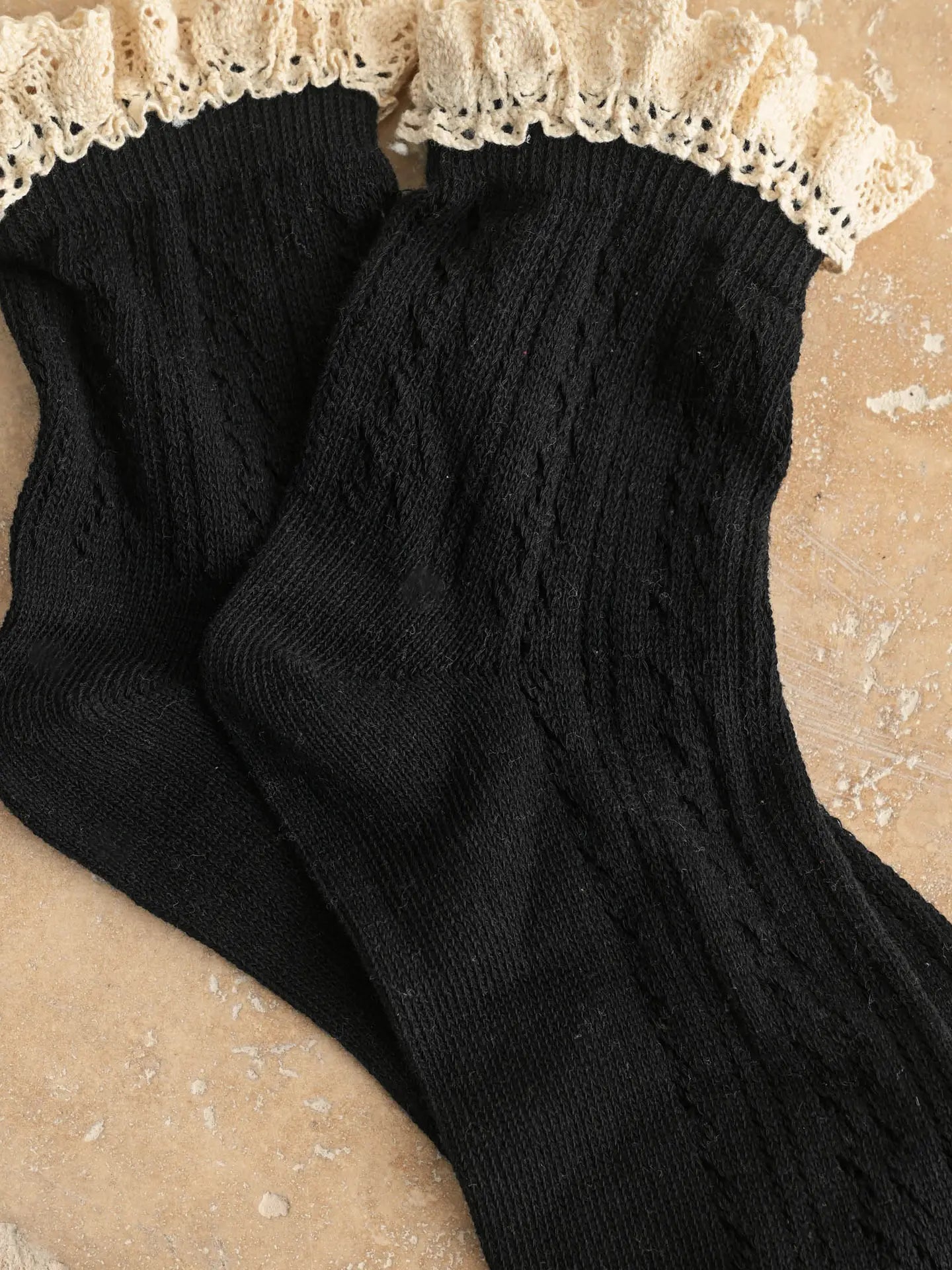 Black Net Pointelle Crochet Trim Socks