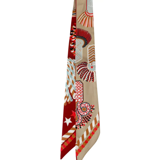 Knotted Cream & Red Print Scarf Necklace