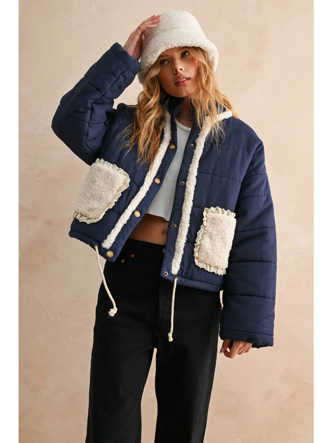 Sherpa Pocket Detail Quilted Jacket