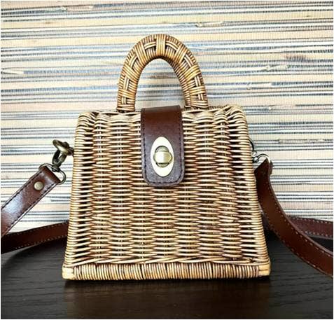 The Winding Road - Petite Rattan Handbag with Detachable Crossbody Strap