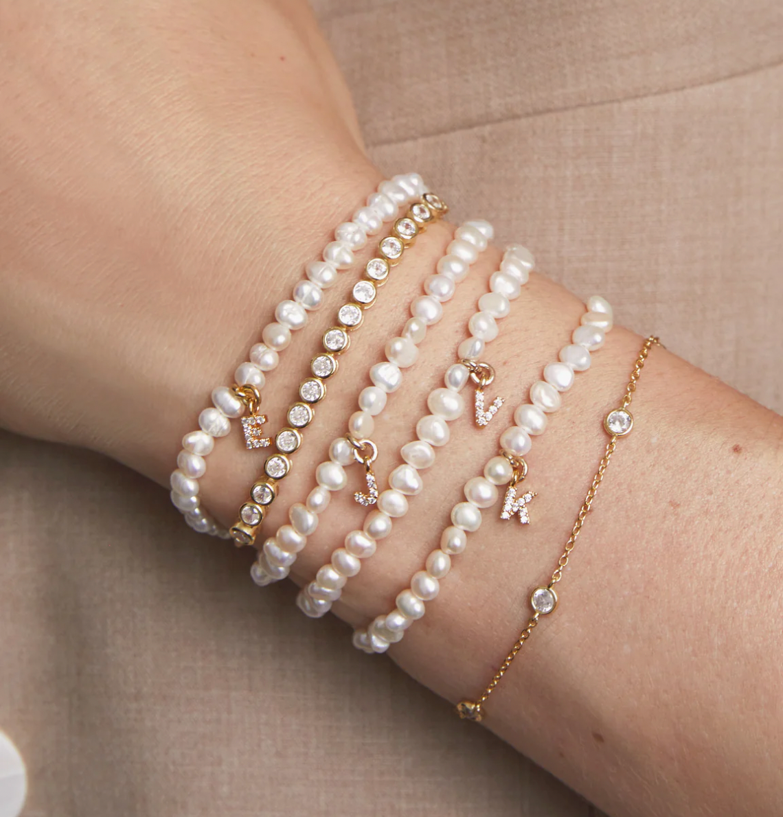 Pearl Initial Gold Bracelet