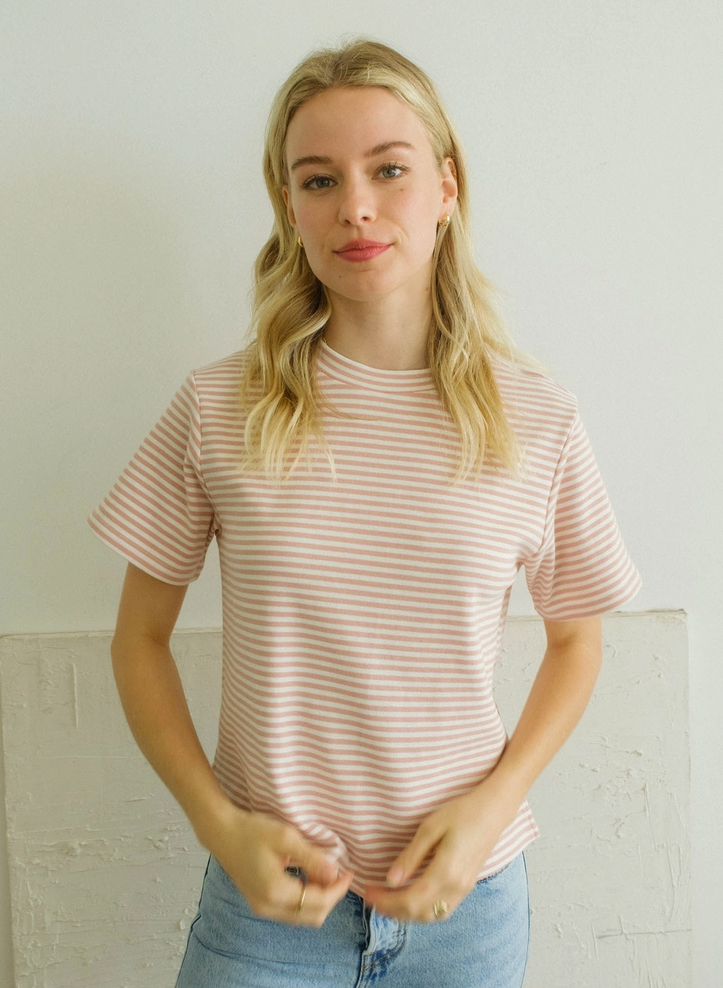 Ivory-Pink Emerson Striped Tee