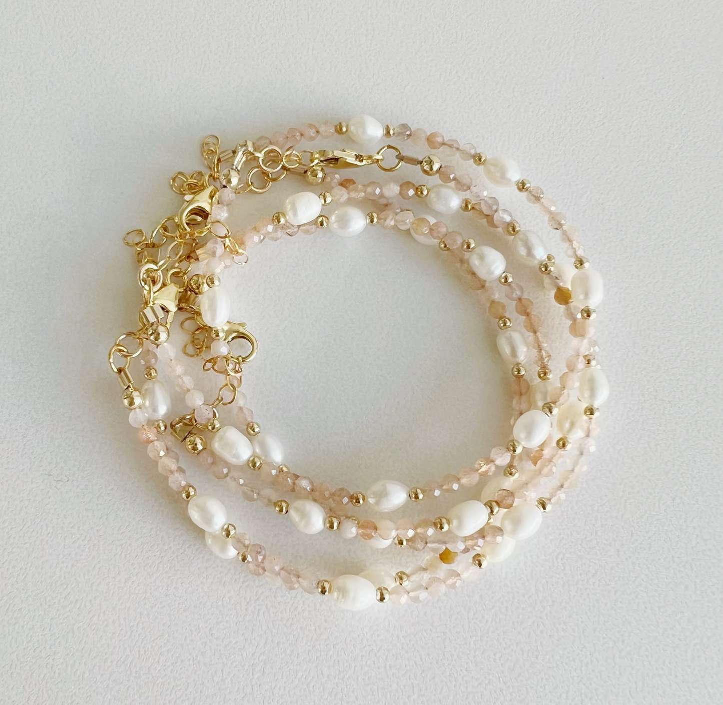 Peach Moonstone Freshwater Pearl Bracelet