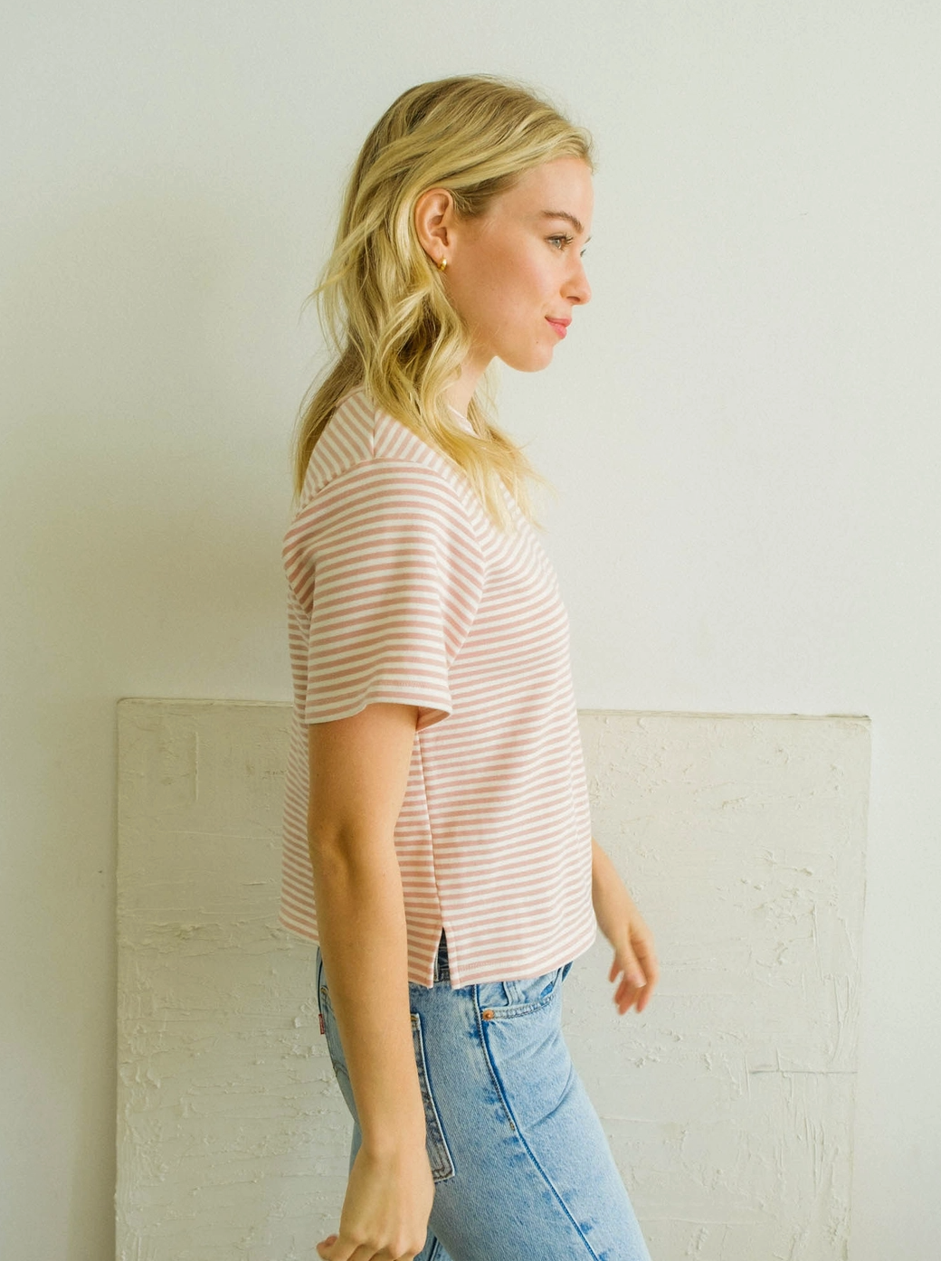 Ivory-Pink Emerson Striped Tee