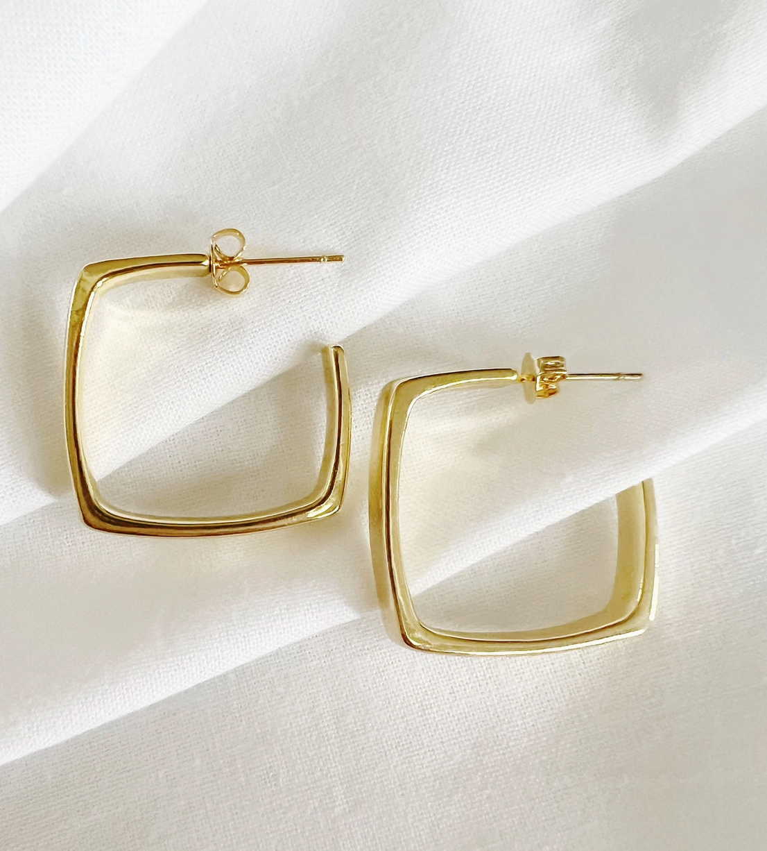 Aries Geometric Square Gold Filled Hoops Earrings