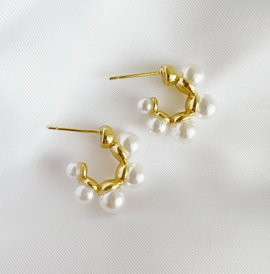Sea Isle Pearl Beaded Hoops Earrings Gold Filled