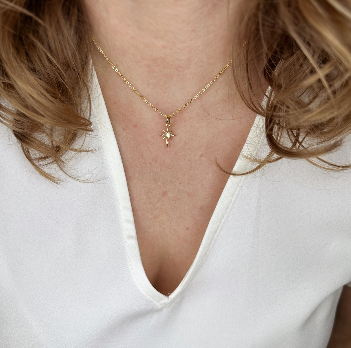 18k Gold Filled Mini Starburst Pendant with CZ Stone