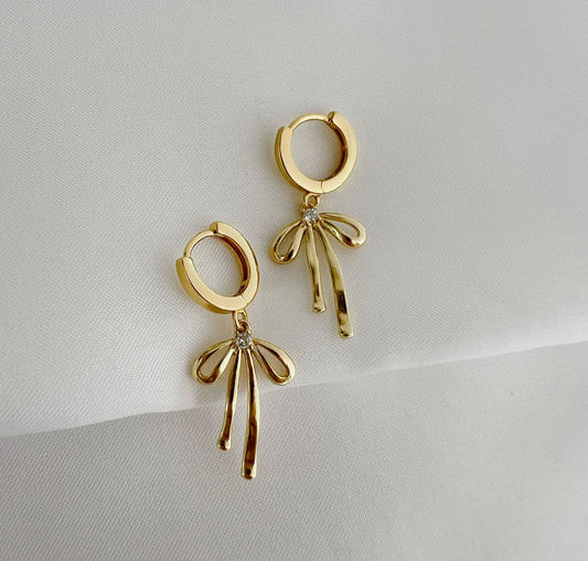 Bow Ribbon Huggie Hoops Gold Filled Earrings