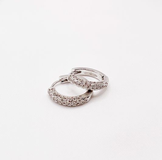 Glisten Pave Silver White Gold Filled Huggie Hoops Earrings