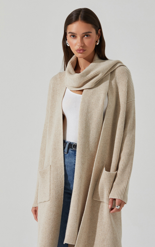 Noemi Ribbed Scarf Cardigan