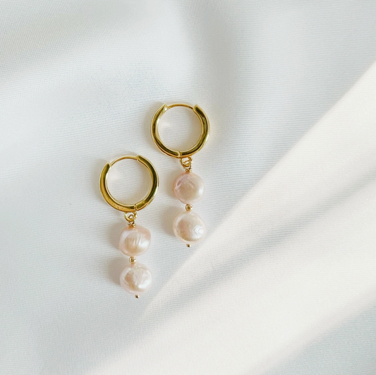 Chiara Freshwater Pearl Huggie Hoops Earrings Gold Filled