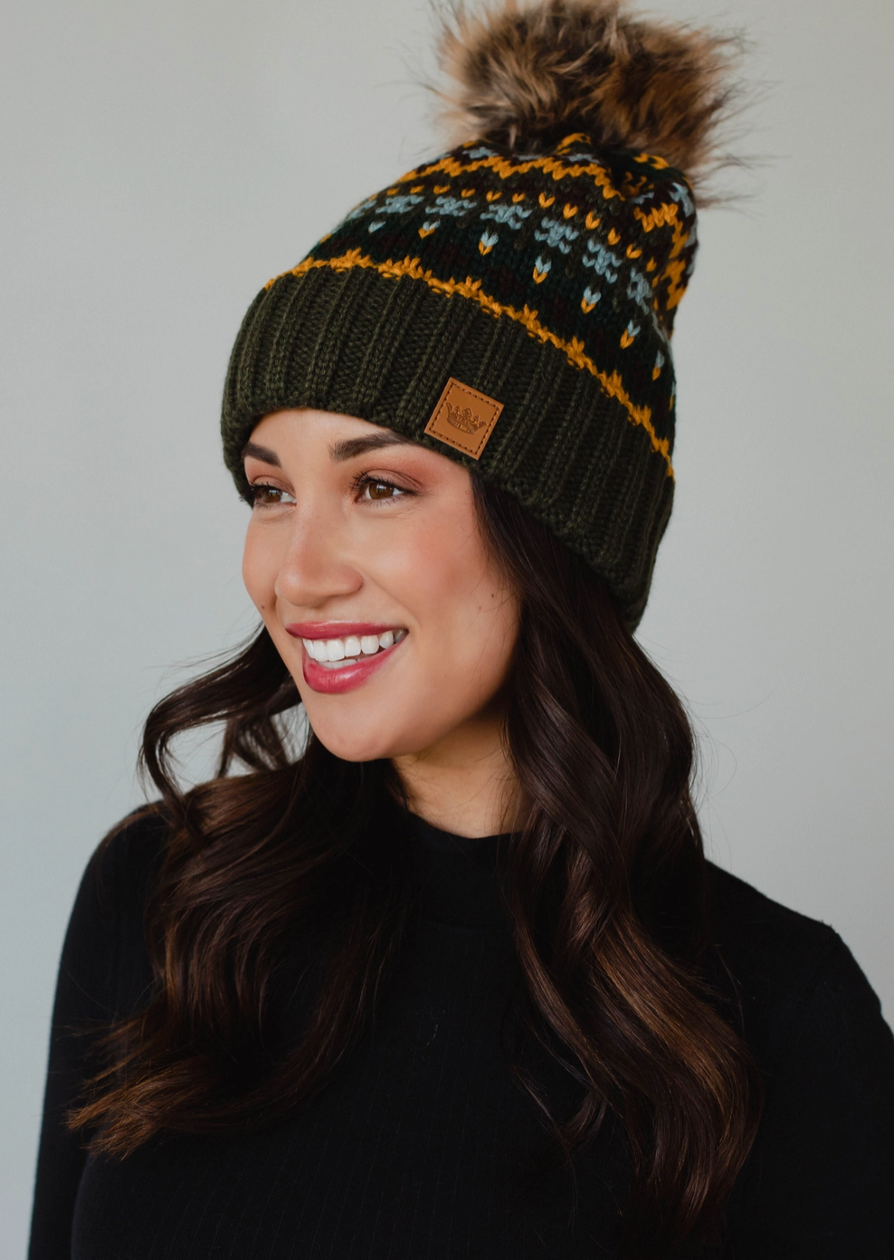 Olive Knit Pom Hat