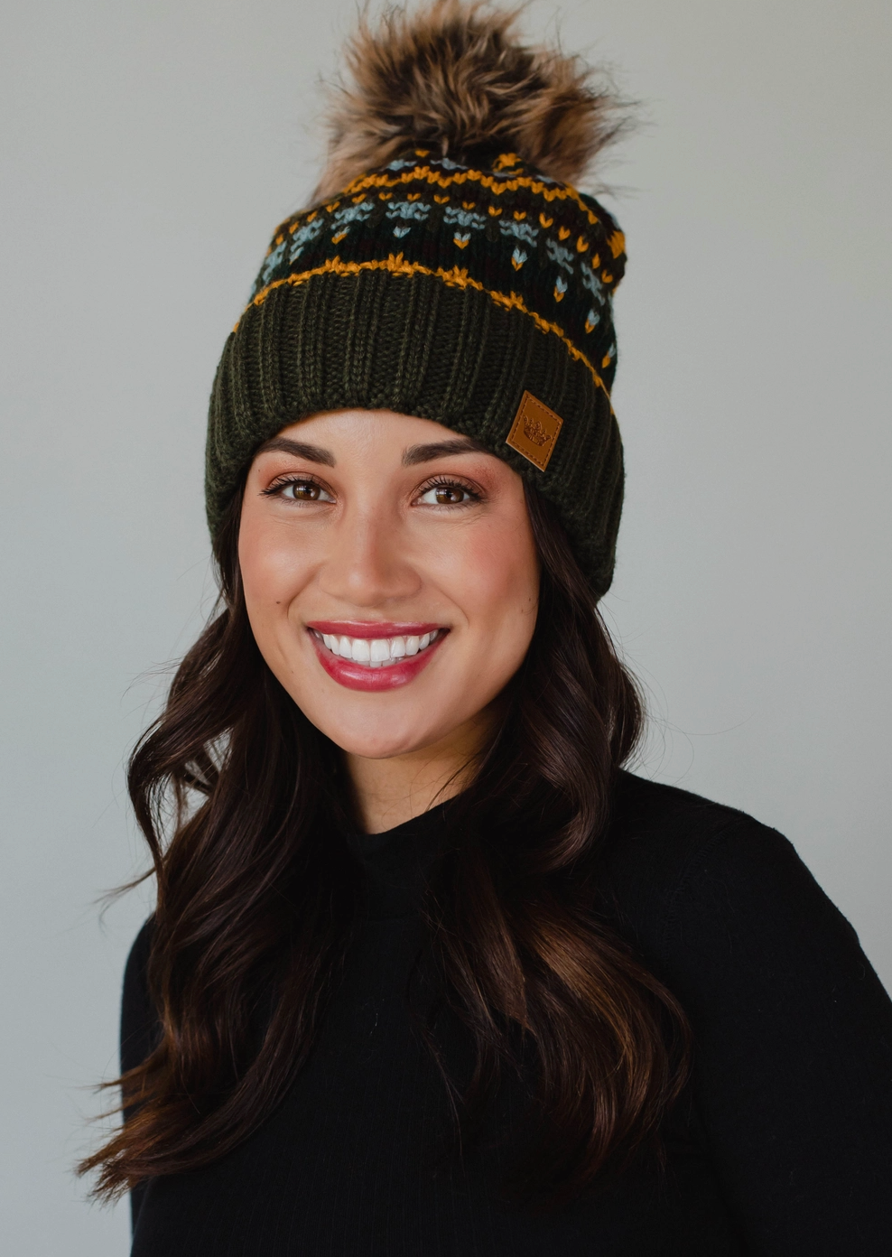 Olive Knit Pom Hat