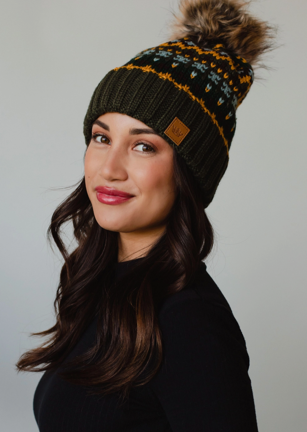 Olive Knit Pom Hat