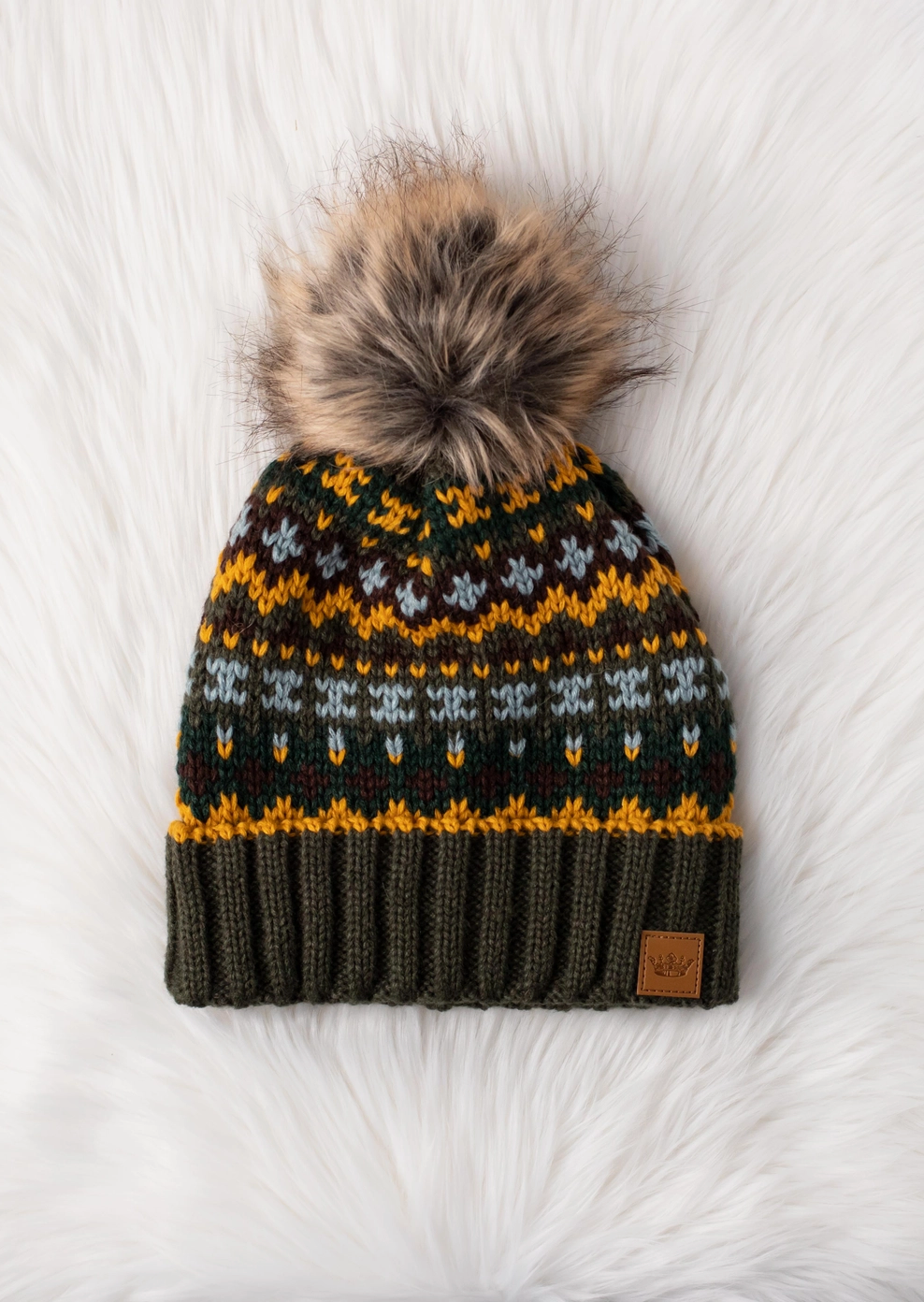 Olive Knit Pom Hat