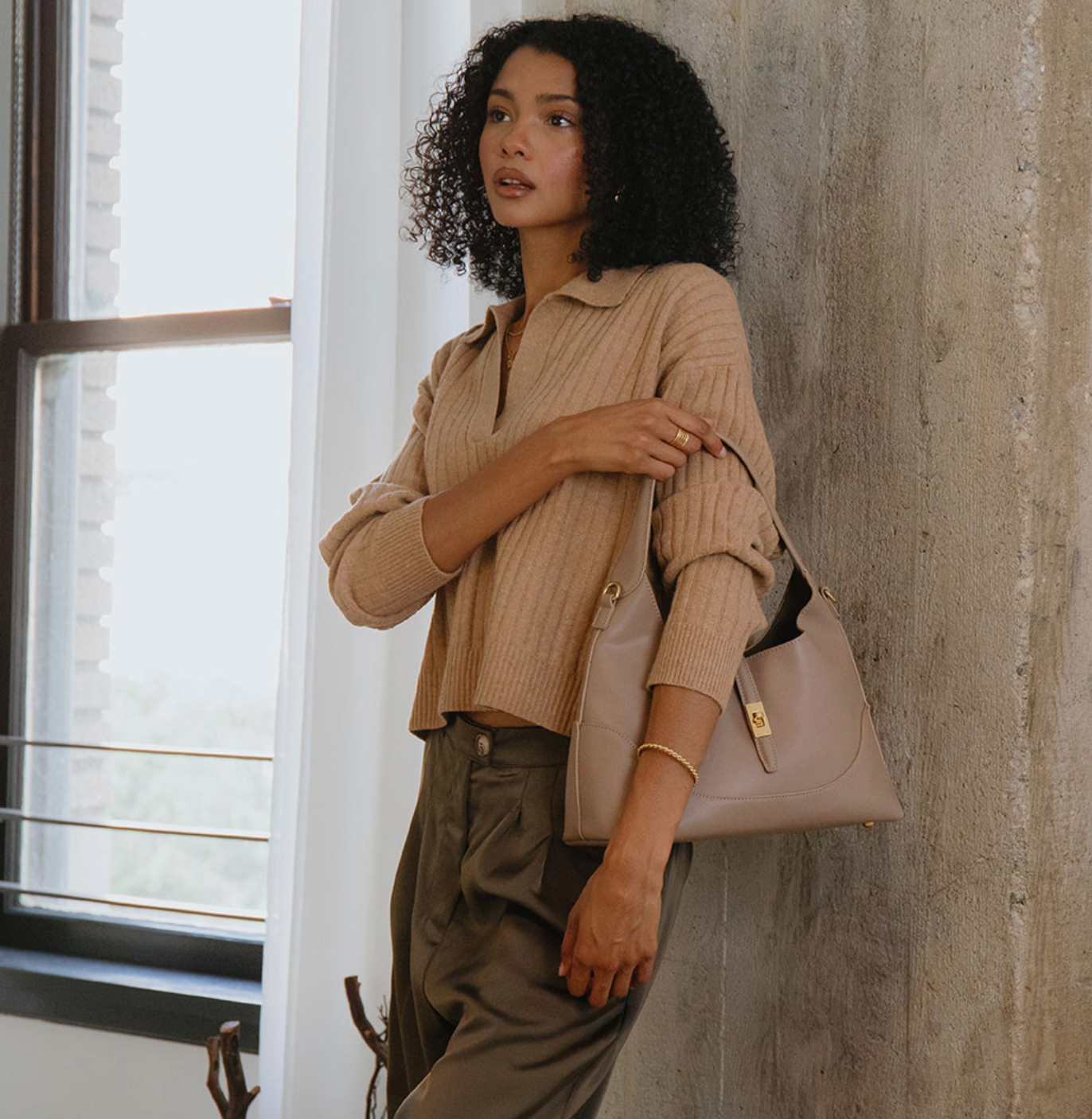 Caroline Taupe Recycled Vegan Shoulder Bag