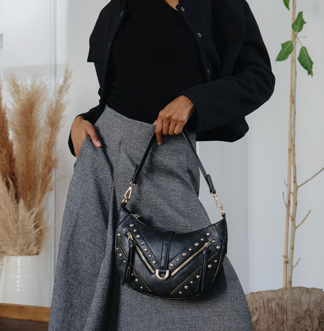 Maeve Black Recycled Vegan Shoulder Bag