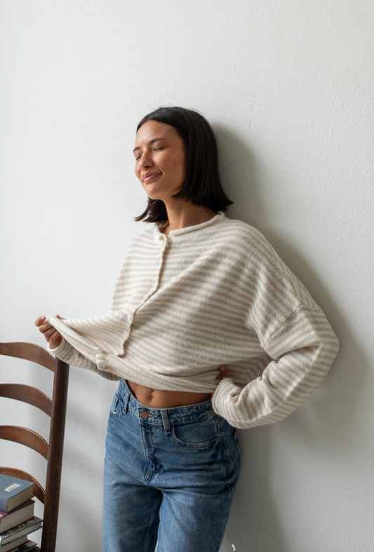 Mini Striped Cream Piper Cardigan