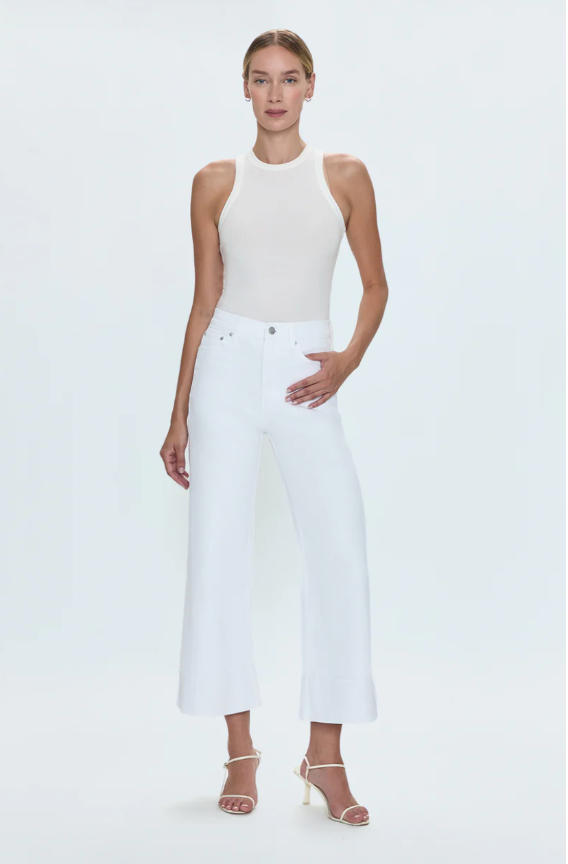 Lana Crop Cuff High Rise Ultra Wide Leg Jean- Vivid White