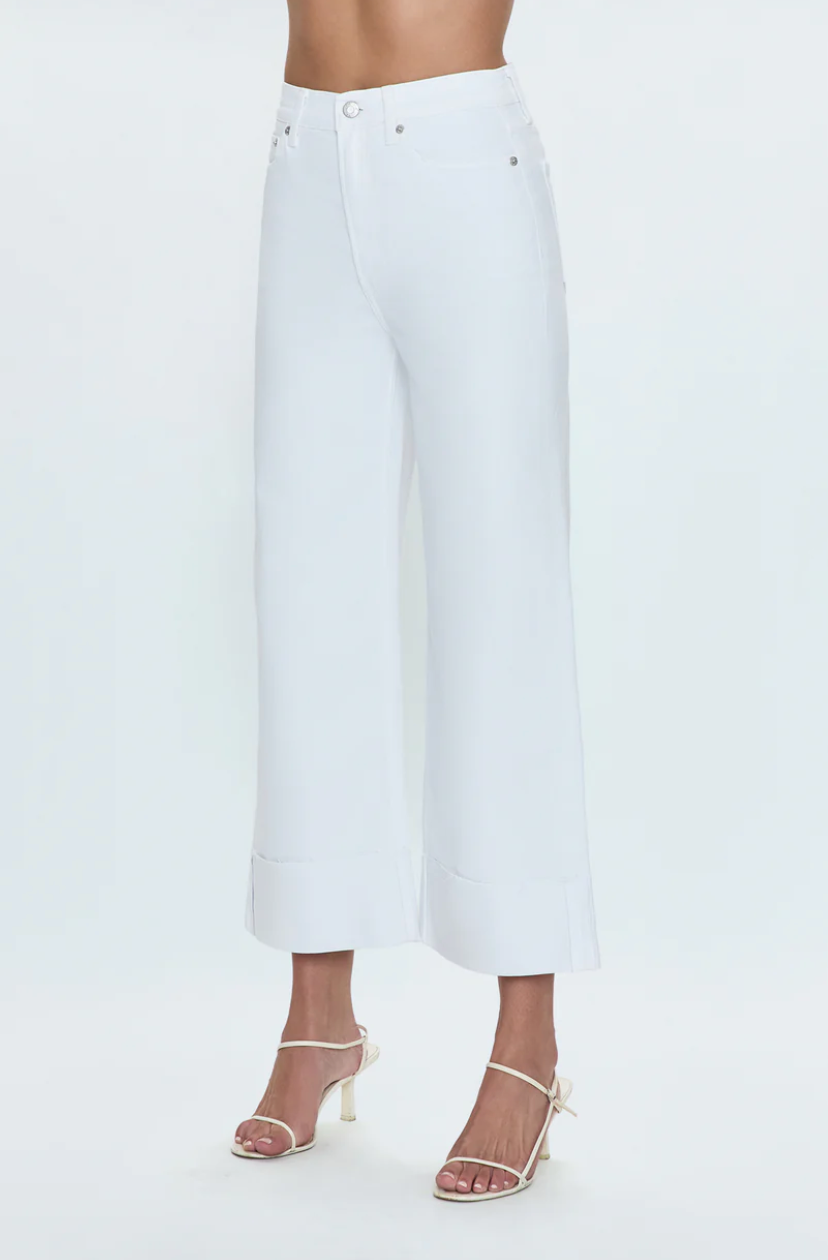 Lana Crop Cuff High Rise Ultra Wide Leg Jean- Vivid White