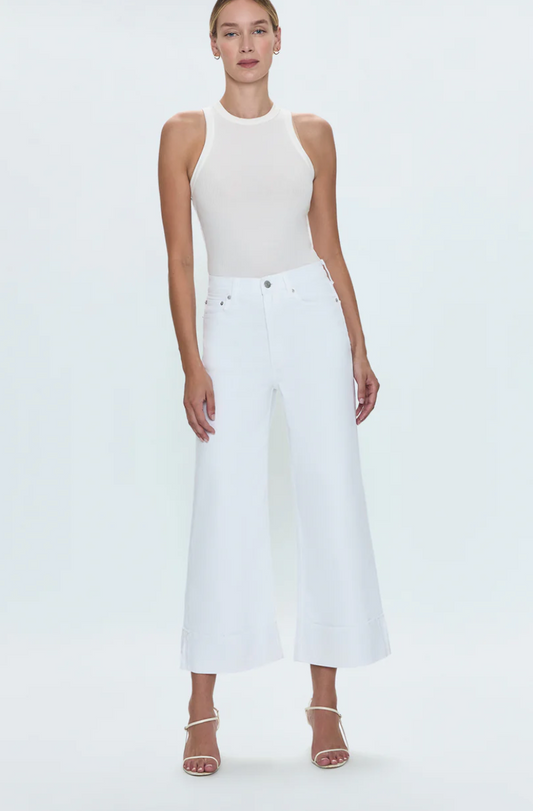 Lana Crop Cuff High Rise Ultra Wide Leg Jean- Vivid White
