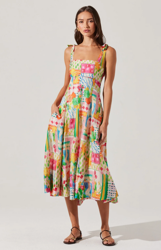 Shiann Patchwork Print Midi Dress