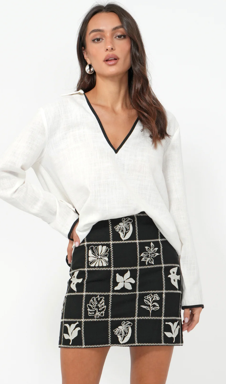 Freya Grid Embroidered Mini Skirt
