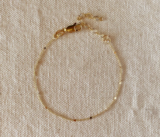 18k Gold Filled 1mm Curb Bracelet with Pressed Details