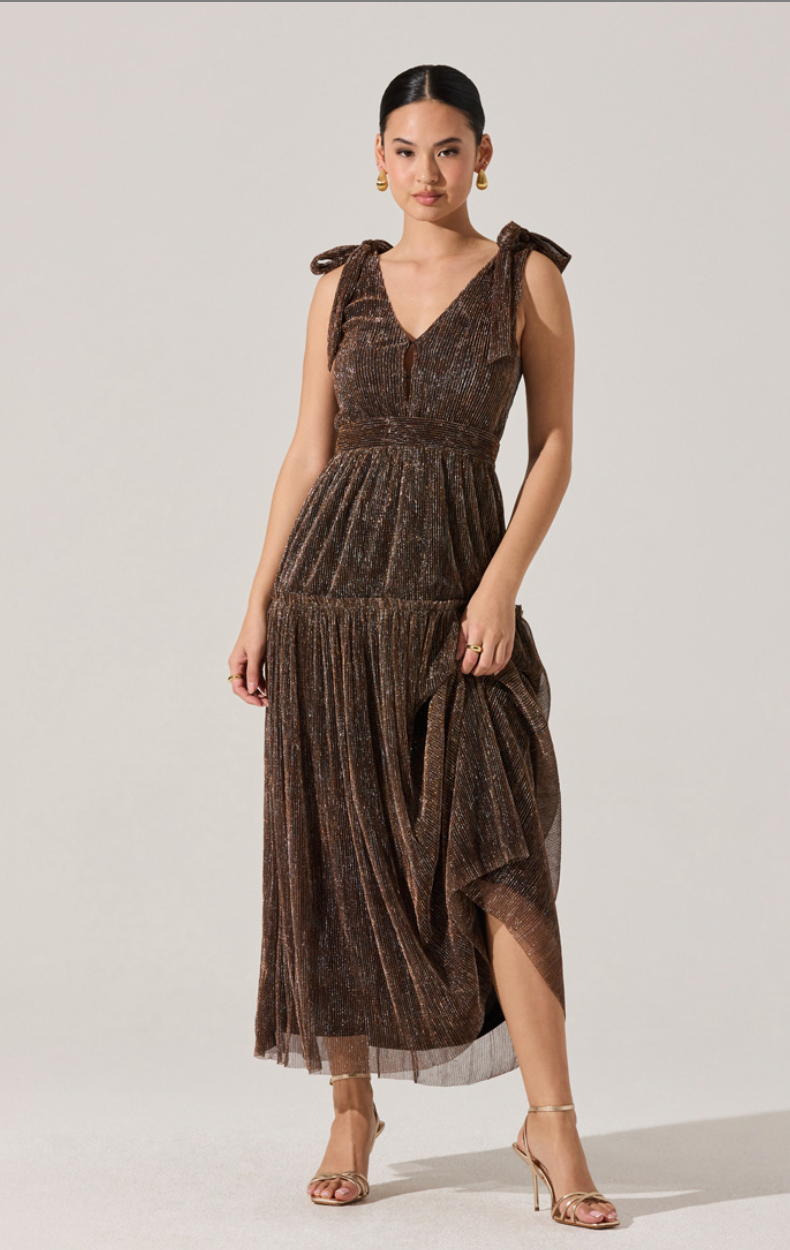 Desma Metallic V-Neck Maxi Dress