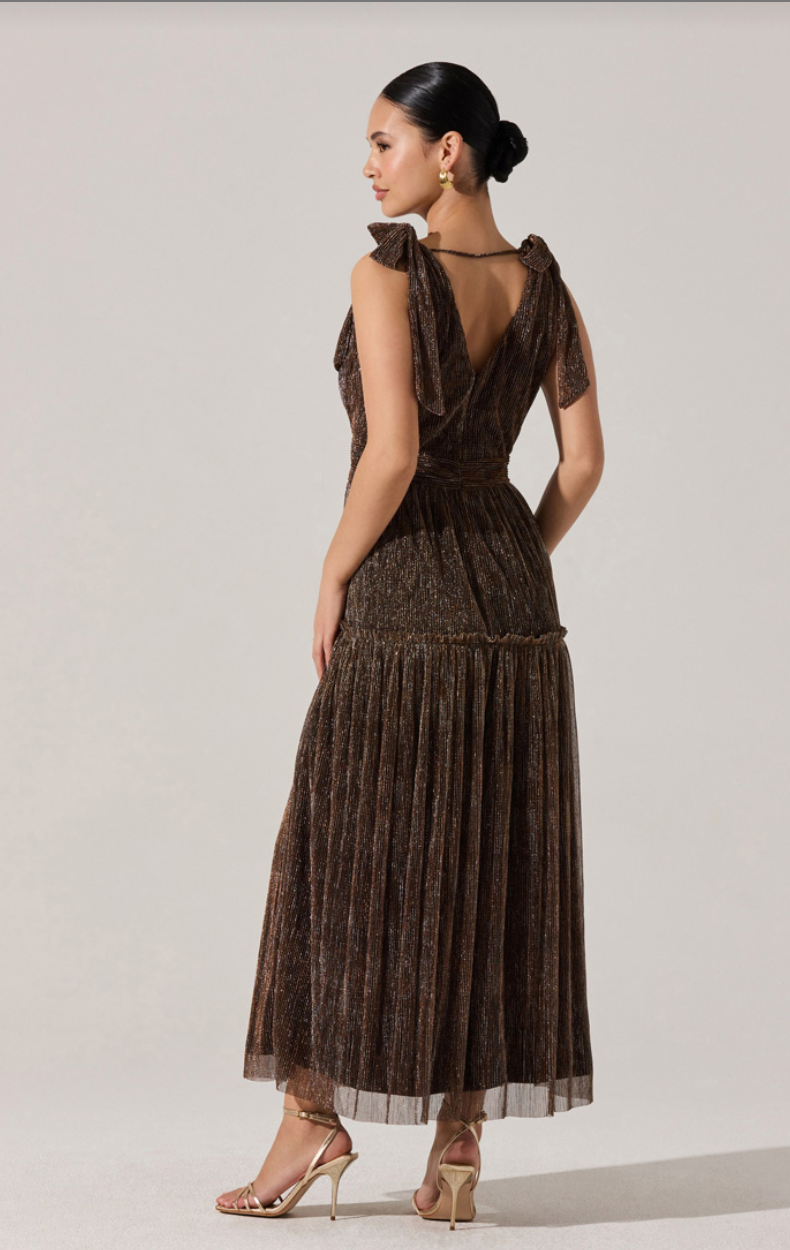 Desma Metallic V-Neck Maxi Dress