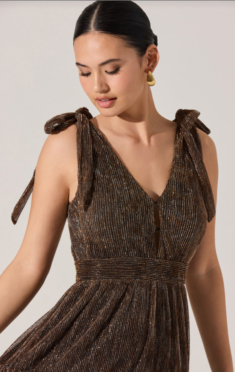 Desma Metallic V-Neck Maxi Dress