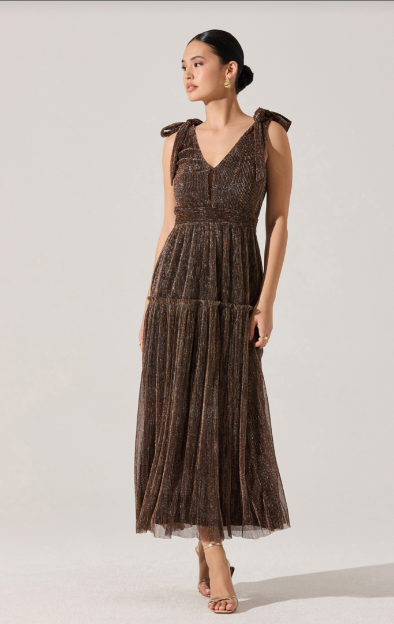 Desma Metallic V-Neck Maxi Dress