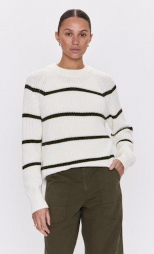 EDIE RAGLAN CREWNECK SWEATER - OLIVE STRIPE